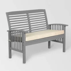 Ravenscroft Modern Boho Acacia Wood Slatted Outdoor Loveseat With Cushion - Saracina Home -Outdoor Comfort Deals Store GUEST d34b2324 8da3 44de b35e 2463e261fae8