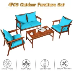 Costway 8PCS Patio Rattan Furniture Set Acacia Wood Frame Cushioned Sofa Chair Turquoise -Outdoor Comfort Deals Store GUEST d3f73632 a5af 4dcd aedc 4cfc52e8bd1a