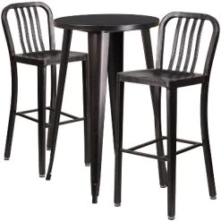 Flash Furniture Commercial Grade 24" Round Metal Indoor-Outdoor Bar Table Set With 2 Vertical Slat Back Stools -Outdoor Comfort Deals Store GUEST d3fd9f5b 38a6 4f6f b9a8 0f3deb27ec2f