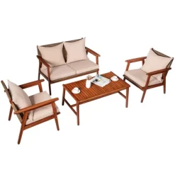 Costway 4PCS Patio Rattan Furniture Set Acacia Wood Frame Cushioned Sofa Chair Garden -Outdoor Comfort Deals Store GUEST d4ada2b0 be3b 41a4 b3c1 f9ffe464cda1