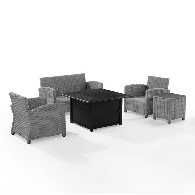 Bradenton 5pc Wicker Sofa Set With Fire Table - Gray - Crosley 4 Bradenton 5pc Wicker Sofa Set With Fire Table - Gray - Crosley - Image 4