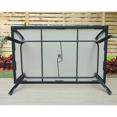 7pc Outdoor Dining Set With Swivel Chairs With Cushions & Faux Wood Table With Umbrella Hole - Captiva Designs 9 7pc Outdoor Dining Set With Swivel Chairs With Cushions & Faux Wood Table With Umbrella Hole - Captiva Designs - Image 9