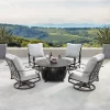 5pc Set With 44" Outdoor Aluminum Round Fire Table & 4 Deep Seating Swivel Rocking Chairs & Wind Blocker Lid - Oakland Living