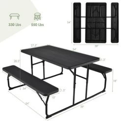 Costway Folding Picnic Table & Bench Set For Camping BBQ W/ Steel Frame White/Balck -Outdoor Comfort Deals Store GUEST d657c066 6f1f 4b93 993b de327380ed08