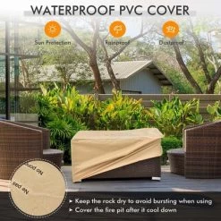 Costway 6PCS Patio Rattan Furniture Set 32'' Fire Pit Table Tank Holder With Cover Beige/Navy/Red/Turquoise -Outdoor Comfort Deals Store GUEST d6d35b25 c3a2 4511 9bdb 621fbf49486a