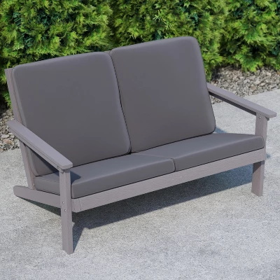 Flash Furniture Charlestown All-Weather Poly Resin Wood Adirondack Style Deep Seat Patio Loveseat With Cushions 1 Flash Furniture Charlestown All-Weather Poly Resin Wood Adirondack Style Deep Seat Patio Loveseat With Cushions
