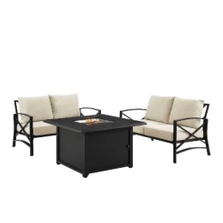 Kaplan 3pc Outdoor Conversation Set With Fire Table & 2 Loveseats - Oatmeal - Crosley -Outdoor Comfort Deals Store GUEST d7e27367 a87c 40d7 af50 a80597fbee9d