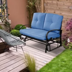 Costway Glider Outdoor Patio Rocking Bench Loveseat Cushioned Seat Steel Frame Blue -Outdoor Comfort Deals Store GUEST d9145d41 290b 4117 b0be ca69ee801424