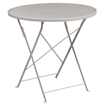 Emma And Oliver Commercial Grade 30" Round Metal Folding Patio Table Set W/ 2 Round Back Chairs 2 Emma And Oliver Commercial Grade 30" Round Metal Folding Patio Table Set W/ 2 Round Back Chairs - Image 2