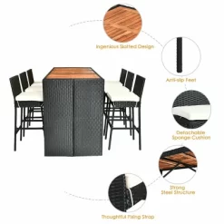 COSTWAY 7 PCS Patio Rattan Wicker Bar Dining Furniture Set Wood Table Top 6 Stools -Outdoor Comfort Deals Store GUEST da0621e8 5382 4d5f 910a 8ad55ad33863