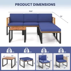 Costway 6pcs Patio Acacia Wood Conversation Sofa Seat Set Ottomans Table Outdoor Navy -Outdoor Comfort Deals Store GUEST da0c9d36 e14f 44da b8c4 827489f34862