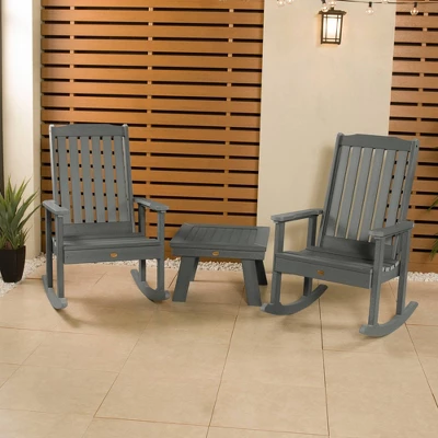 Lehigh 2pk Rocking Chairs With 1 Adirondack Side Table Coastal Teak Gray- Highwood 1 Lehigh 2pk Rocking Chairs With 1 Adirondack Side Table Coastal Teak Gray- Highwood