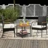 Costway Patio PE Wicker Chairs Acacia Wood Armrests With Soft Zippered Cushion Garden