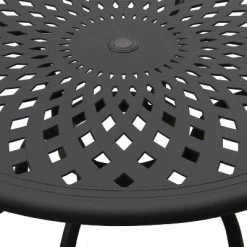 48" Modern Weave Design Mesh Aluminum Round Patio Dining Table Black - Oakland Living