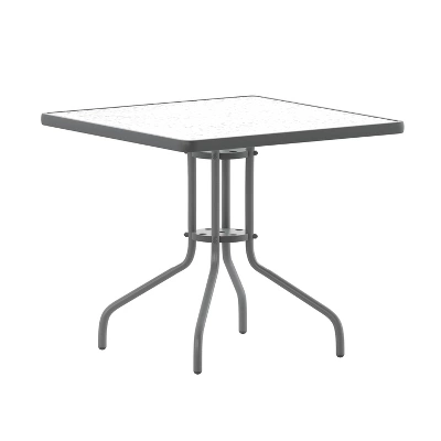 Emma And Oliver 31.5'' Square Glass Top Metal Table With 4 Aluminum Slat Stack Chairs 3 Emma And Oliver 31.5'' Square Glass Top Metal Table With 4 Aluminum Slat Stack Chairs - Image 3