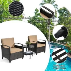 Costway 3PCS Patio Rattan Furniture Set Cushioned Sofa Storage Table W/ Shelf Garden -Outdoor Comfort Deals Store GUEST dba70c05 da1d 4a55 b13b 1bcbbb2f35eb