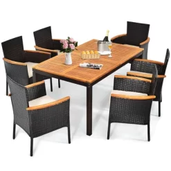 Costway 7PCS Patio Rattan Dining Set Armrest Cushioned Chair Wooden Tabletop -Outdoor Comfort Deals Store GUEST dc13075f 56cb 4cd1 b2c5 f2d2919ea9d1