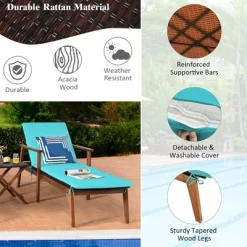Costway 3PCS Patio Rattan Lounge Chair Folding Table Set Chaise Wood Cushioned WhiteTurquoise -Outdoor Comfort Deals Store GUEST dc44a5d6 99c4 4e7e a506 3c1cd2319008