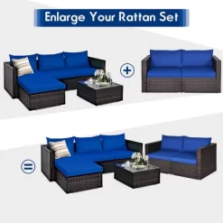 Costway 4PCS Patio Rattan Corner Sofa Sectional Furniture SetBlueBeigeNavy Cushion -Outdoor Comfort Deals Store GUEST dc491373 203d 4282 b258 a7dea965f719