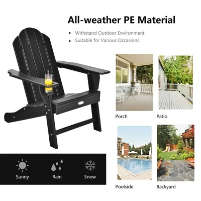 Tangkula 2PCS Adirondack Chair Outdoor With Cup Holde Weather Resistant Lounger Chair For Backyard Garden Patio And Deck Black/Grey/Turquoise/White 2 Tangkula 2PCS Adirondack Chair Outdoor With Cup Holde Weather Resistant Lounger Chair For Backyard Garden Patio And Deck Black/Grey/Turquoise/White - Image 2