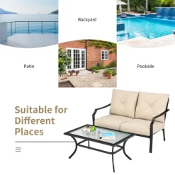 Costway 2 PCS Patio Loveseat With Coffee Table Outdoor Sofa Bench With Cushions -Outdoor Comfort Deals Store GUEST dcba2d5b 855d 411d b88c 1696cb5c5214