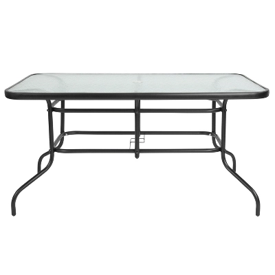 Emma And Oliver 7 Piece Patio Table & Chairs Set With 31.5"x55" Rectangular Metal Table With Tempered Glass Top And 6 Black Aluminum Stacking Chairs 7 Emma And Oliver 7 Piece Patio Table & Chairs Set With 31.5"x55" Rectangular Metal Table With Tempered Glass Top And 6 Black Aluminum Stacking Chairs - Image 7