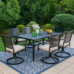 7pc Outdoor Dining Set With Steel Swivel Chairs & Large Rectangle Metal Table With Umbrella Hole - Black - Captiva Designs -Outdoor Comfort Deals Store GUEST dde36d24 19f4 45d6 8a8c c63cd26c26d6