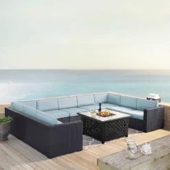 Biscayne 6pc Outdoor Wicker Sectional Set With Fire Table - Mist - Crosley