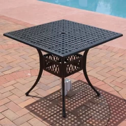 Sunnydaze Decor Sunnydaze Square Cast Aluminum Outdoor Patio Dining Table With Umbrella Hole, Black -Outdoor Comfort Deals Store GUEST de4c9edb 47df 4f8e b678 2832a2d7b2bc