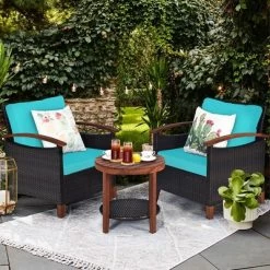 Costway 3PCS Patio Rattan Furniture Set Wooden Frame Cushion Table Shelf RedBeigeBlue 23 Costway 3PCS Patio Rattan Furniture Set Wooden Frame Cushion Table Shelf RedBeigeBlue -Outdoor Comfort Deals Store GUEST df1a71a2 e675 444f b58e 6be5c9bd6f5f