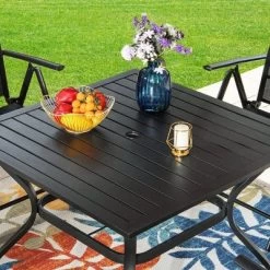 5pc Outdoor Dining Set With Swivel Sling Chairs & Metal Slat Square Table With 1.57" Umbrella Hole - Captiva Designs -Outdoor Comfort Deals Store GUEST df214077 459b 497d 872a 04b5a2d90904