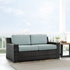 Beaufort Outdoor Wicker Loveseat - Mist - Crosley