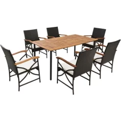 Costway 7PCS Patio Wicker Dining Set Cushion Acacia Wood Armrests Table With Umbrella Hole -Outdoor Comfort Deals Store GUEST df7fb7fd 74c1 449b 9832 34e91b7ef920