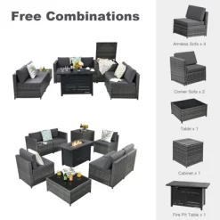 Tangkula 9 PCS Rattan Dinning Set Wicker Sofa W/Propane Gas Fire Pit 60,000 Btu Heater -Outdoor Comfort Deals Store GUEST e0c2d5b8 b864 4419 bddc 4a652cd26d9d
