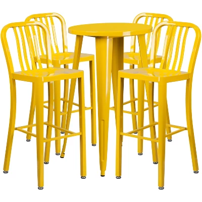 Emma And Oliver Commercial 24" Round Metal Indoor-Outdoor Bar Table Set & 4 Slat Back Stools 4 Emma And Oliver Commercial 24" Round Metal Indoor-Outdoor Bar Table Set & 4 Slat Back Stools - Image 4