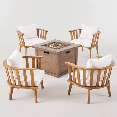 Walson 5pc Acacia Wood Club Chairs And Fire Pit Set Teak And Brown - Christopher Knight Home 1 Walson 5pc Acacia Wood Club Chairs And Fire Pit Set Teak And Brown - Christopher Knight Home