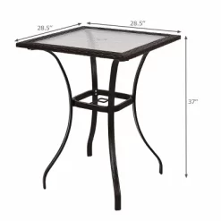 Outdoor Patio Rattan Wicker Bar Square Table Glass Top Yard Garden Furniture NEW