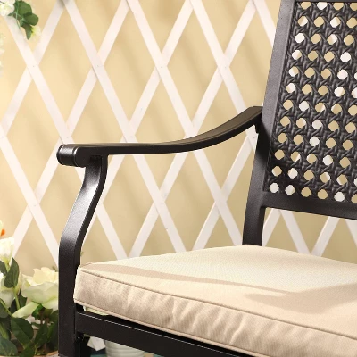 7pc Outdoor Dining Set With Swivel Chairs With Cushions & Faux Wood Table With Umbrella Hole - Captiva Designs 14 7pc Outdoor Dining Set With Swivel Chairs With Cushions & Faux Wood Table With Umbrella Hole - Captiva Designs - Image 14