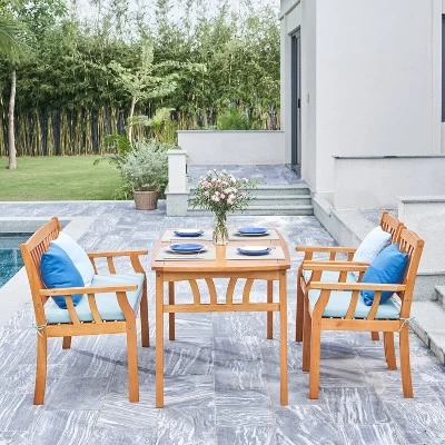 Kapalua 4pc Honey Nautical Wooden Patio Dining Set With Bench - Vifah 2 Kapalua 4pc Honey Nautical Wooden Patio Dining Set With Bench - Vifah - Image 2