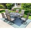 7pc Patio Dining Set With Rectangle Table With 2.6" Umbrella Hole & 360 Swivel Padded Arm Chairs - Captiva Designs