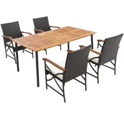 Costway 5PCS Patio Wicker Dining Set Cushion Armchairs Acacia Wood Table With Umbrella Hole 17 Costway 5PCS Patio Wicker Dining Set Cushion Armchairs Acacia Wood Table With Umbrella Hole -Outdoor Comfort Deals Store GUEST e3903b12 d70f 42e1 9491 4484851eb57d