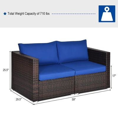 Costway 4PCS Patio Rattan Corner Sofa Sectional Furniture Set Navy Cushion 6 Costway 4PCS Patio Rattan Corner Sofa Sectional Furniture Set Navy Cushion - Image 6