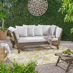Ottavio Acacia Wood Outdoor Patio Daybed - Gray - Christopher Knight Home