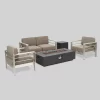 Cape Coral 5pc Aluminum And MGO Seating Set With Fire Table Khaki/Dark Gray - Christopher Knight Home