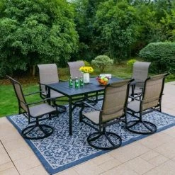 7pc Outdoor Dining Set With With Padded Sling Chairs & Metal Rectangle Table With Umbrella Hole - Captiva Designs -Outdoor Comfort Deals Store GUEST e541c07e d8ff 432e b368 52c919fe2688