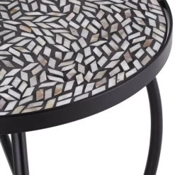 Teal Island Designs Modern Black Round Outdoor Accent Side Tables 14" Wide Set Of 2 Free-Form Mosaic Tabletop Front Porch Patio Home House