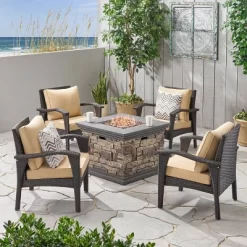 Kaula 5pc Faux Rattan Club Chair & Fire Pit Chat Set - Christopher Knight Home -Outdoor Comfort Deals Store GUEST e608cfb8 a645 4fa5 a919 4886c35038a3