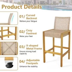 Costway Set Of 2 Patio Wood Barstools Rattan Bar Height Chairs With Backrest Porch Balcony -Outdoor Comfort Deals Store GUEST e6444253 75f6 4c49 a15e 1b34331dcb29