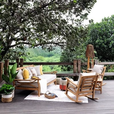 Abbington Teak Daybed With Cushion - Beige - Cambridge Casual 1 Abbington Teak Daybed With Cushion - Beige - Cambridge Casual