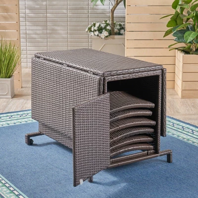 Maldives 7pc Foldable Wicker Dining Set - Brown - Christopher Knight Home 4 Maldives 7pc Foldable Wicker Dining Set - Brown - Christopher Knight Home - Image 4